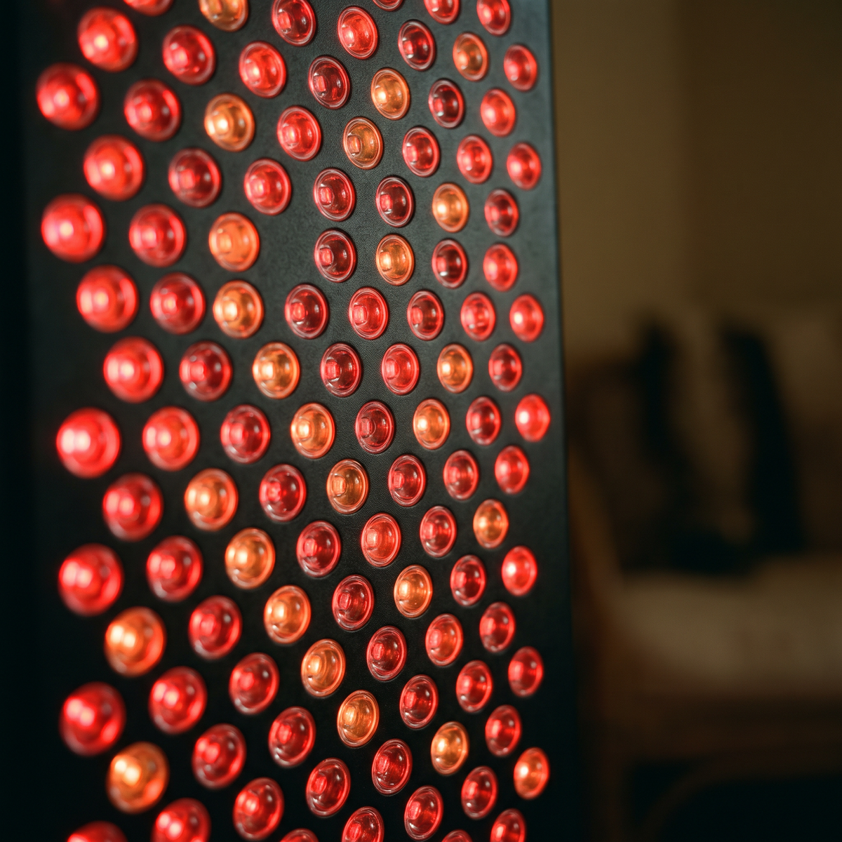 Solstice Red Light Panel illuminated LED array up close